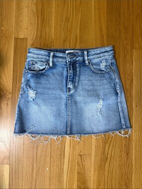 Light Blue Distressed Denim Mini Skirt